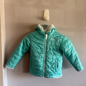 The North Face Reversible Toddler Jacket 4T Mint Green Fleece Hooded Full Zip
